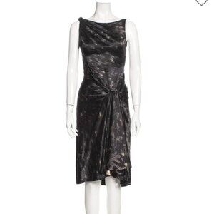 David Szeto Sleeveless Midi Length Printed Silk Dress Made in France 2008